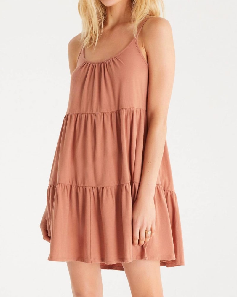 Front of a model wearing a size Large The Marlette Dress in Terracotta in Terracotta by Z Supply. | dia_product_style_image_id:340443